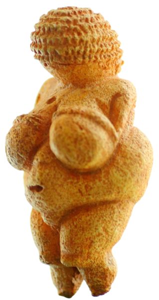 Venus of Willendorf is a limestone carving of a woman’s body discovered in Lower Austria. It is believed to date from 24,000 BCE – 22,000 BCE. Her breasts are swollen to absurd proportions.
